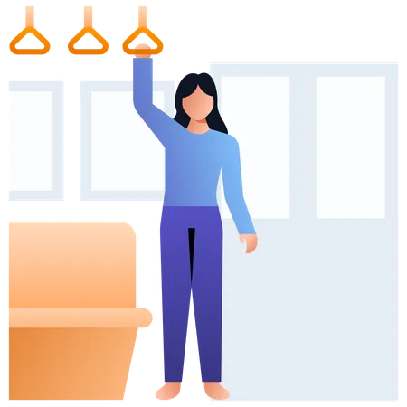 Woman Standing in Train  Illustration