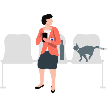 Woman standing in waiting room  イラスト