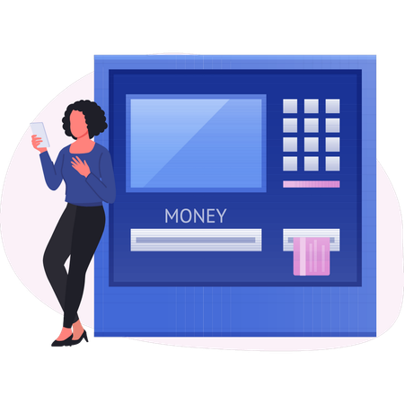 Woman standing near ATM machine  Illustration