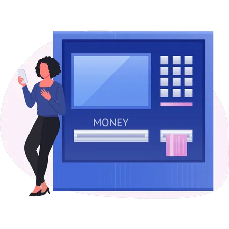 Woman standing near ATM machine  Illustration