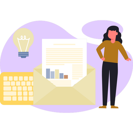 Woman standing near business email  Illustration