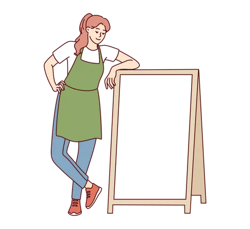 Woman standing near empty board  Illustration