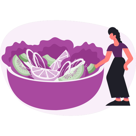 Woman  standing near fruit food  Illustration