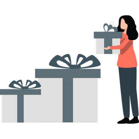 Woman standing near gifts  イラスト