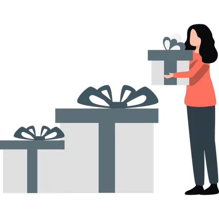 Woman standing near gifts  Illustration