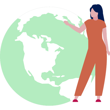 Woman standing near globe  Illustration