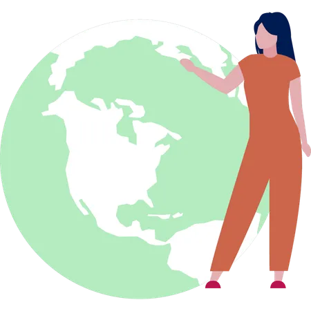 Woman standing near globe  Illustration