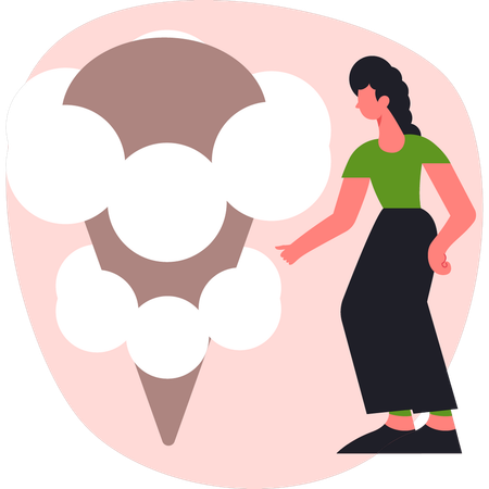 Woman  standing near ice cream cone  Illustration