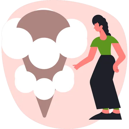 Woman  standing near ice cream cone  Illustration