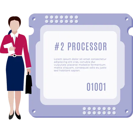 Woman standing near integrated circuit  Illustration