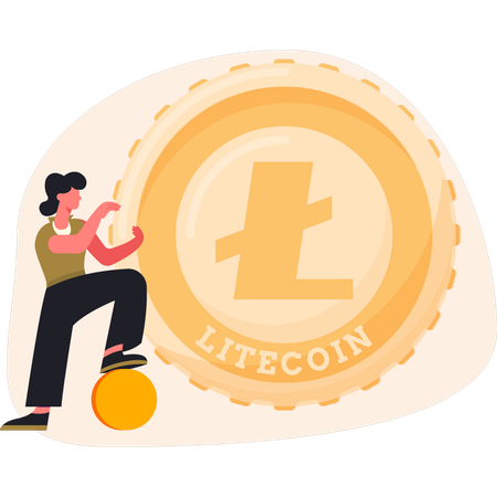 Woman standing near litecoin  Illustration