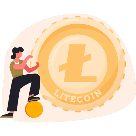 Woman standing near litecoin  Illustration