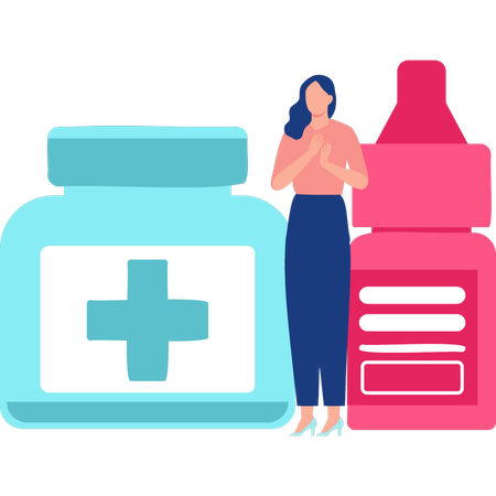 Woman standing near medical jar  Illustration
