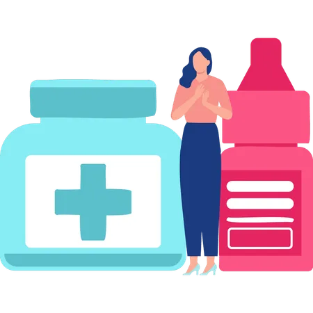 The Female Is Standing Near The Medical Jar Illustration