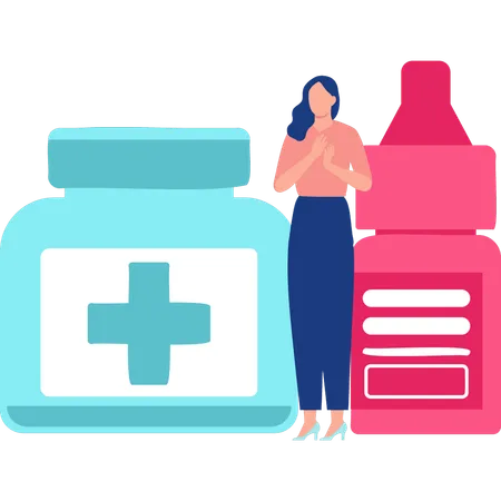 Woman standing near medical jar  Illustration