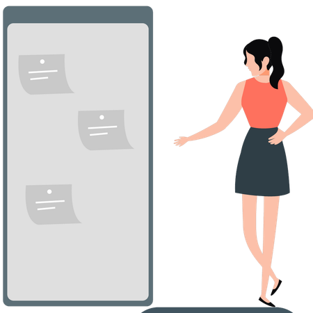 Woman standing near mobile note  Illustration