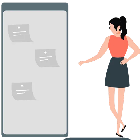 Woman standing near mobile note  Illustration