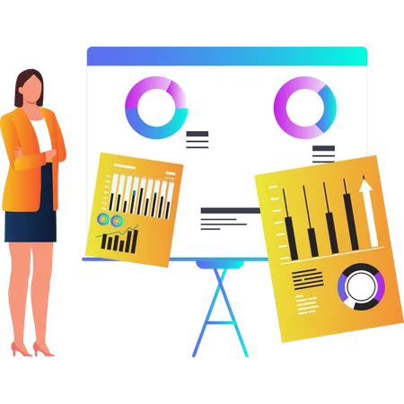 A Girl Is Standing Near The Presentation Board Illustration