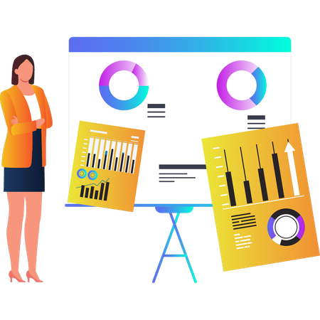 Woman standing near presentation board  Illustration