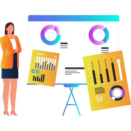 Woman standing near presentation board  Illustration