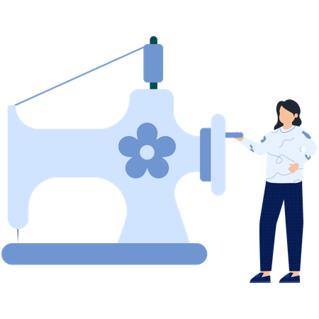 Woman standing near sewing machine  Illustration