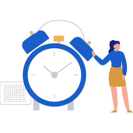 Woman standing near stopwatch  Illustration