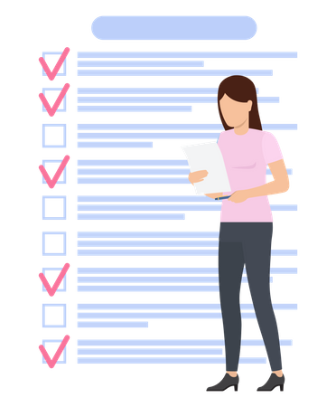Woman standing near to do list and planning schedule  Illustration