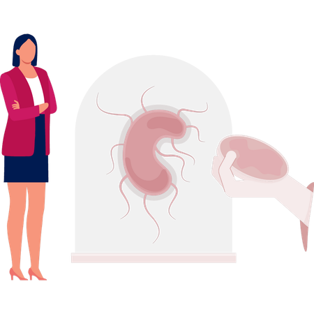Woman  standing near virus  Illustration