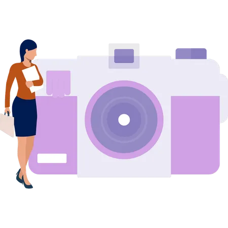 The Girl Is Standing Next To The Camera Illustration