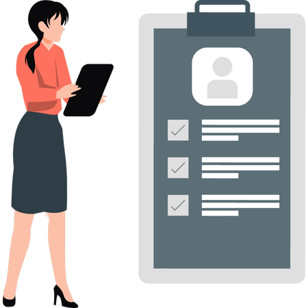 Woman standing next to clipboard  Illustration