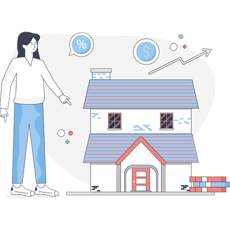 Woman standing next to house seller  Illustration