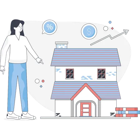 Woman standing next to house seller  Illustration