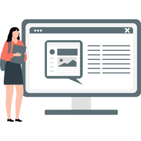 The Girl Is Standing Next To The Monitor Illustration