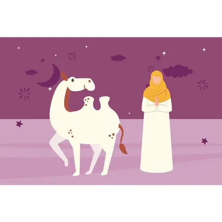 The Girl Is Standing Next To The Sacrificial Camel Illustration