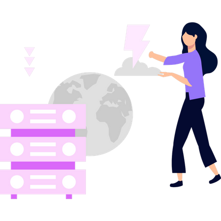 Woman standing next to server  Illustration