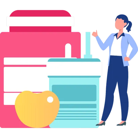 A Girl Is Standing Next To The Supplement Jar Illustration