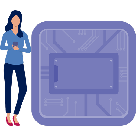 Woman standing next to web development  Illustration