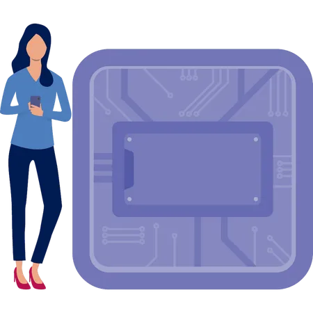 Woman standing next to web development  Illustration