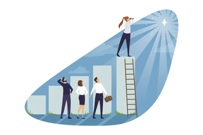 Woman standing on chart and see opportunity  Illustration