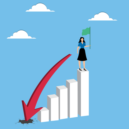 Woman standing on falling graph  Illustration