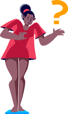 Woman standing on scale surprised with weight  Illustration