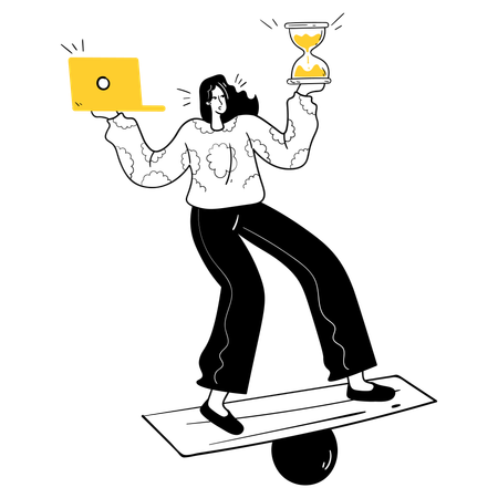 Woman standing on wooden plate while doing Work-Life Balance  Illustration