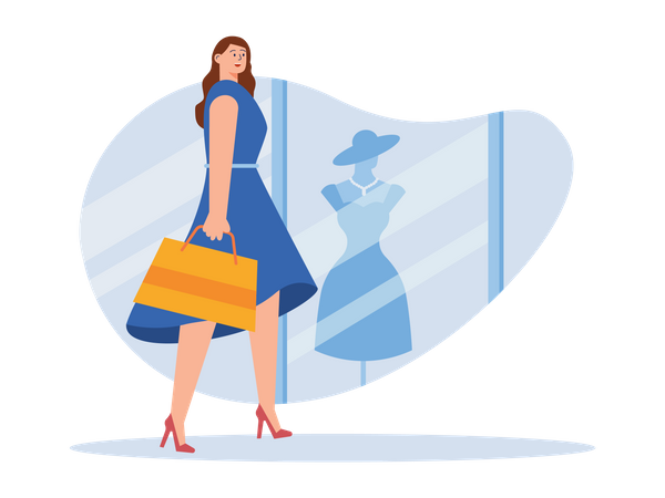 Woman standing outside of shop Illustration