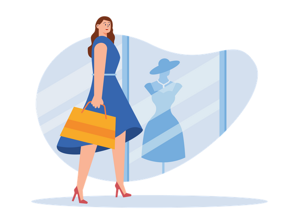 Woman standing outside of shop  Illustration