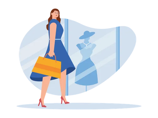 Woman standing outside of shop  Illustration