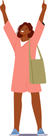 Woman standing while Both Hands Raised  Illustration