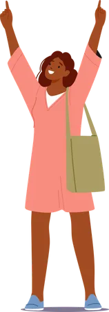 Woman standing while Both Hands Raised  Illustration