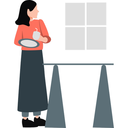 Woman standing while holding cup  Illustration