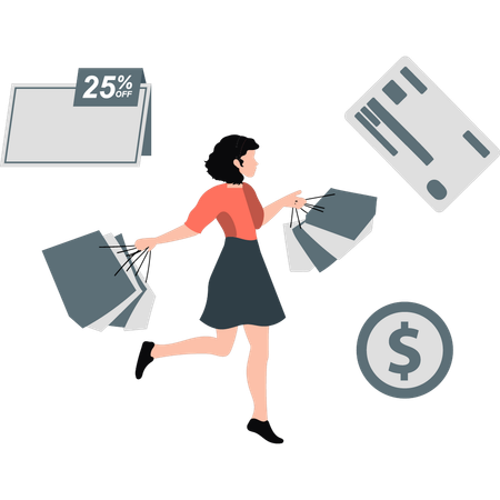Woman standing while holding shopping bags  Illustration
