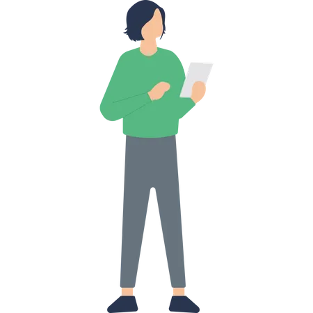 Woman standing with a newspaper in hands Illustration